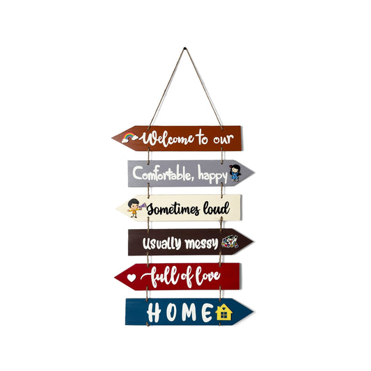 Welcome To Our Home Hand-Painted Wooden Arrow Plank Wall Hanging - Design 2