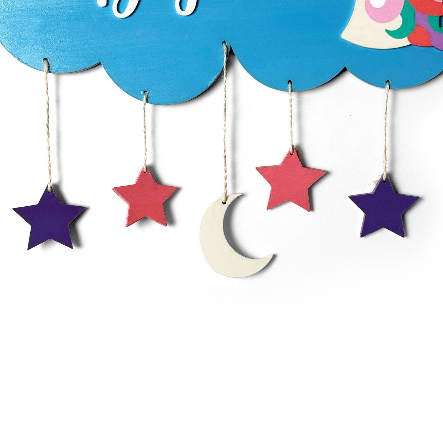 Cloud & Unicorn Themed Hand-Painted Wooden Kids Name Plate