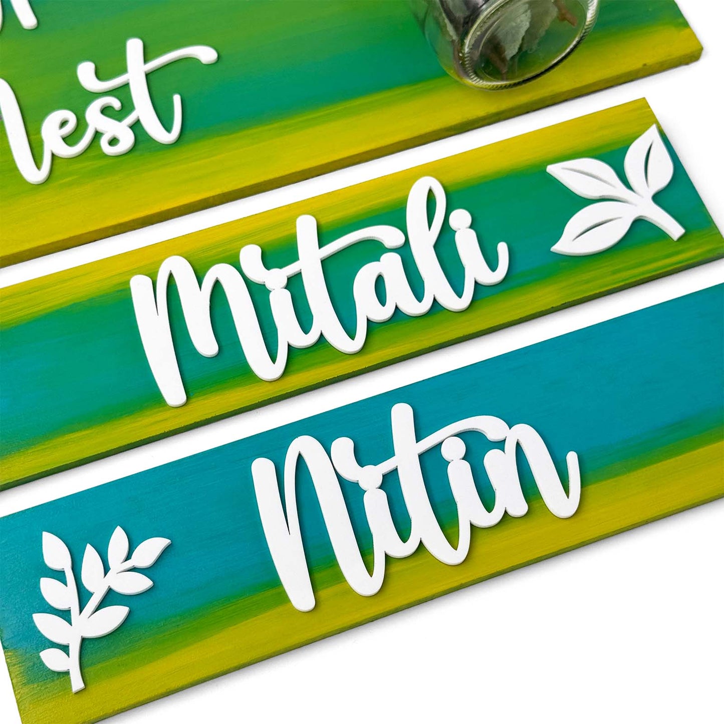 Hand-Painted Wooden Name Plate With Jar For Home - Jar Board & Two Planks