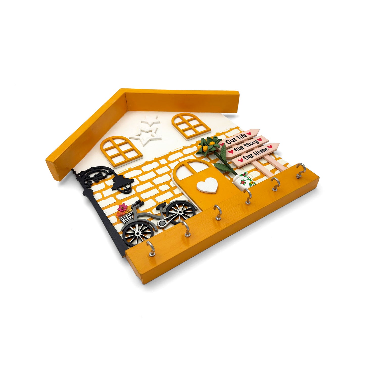 Personalised Hand-Painted Wooden Hut Key Holder With Bricks Texture