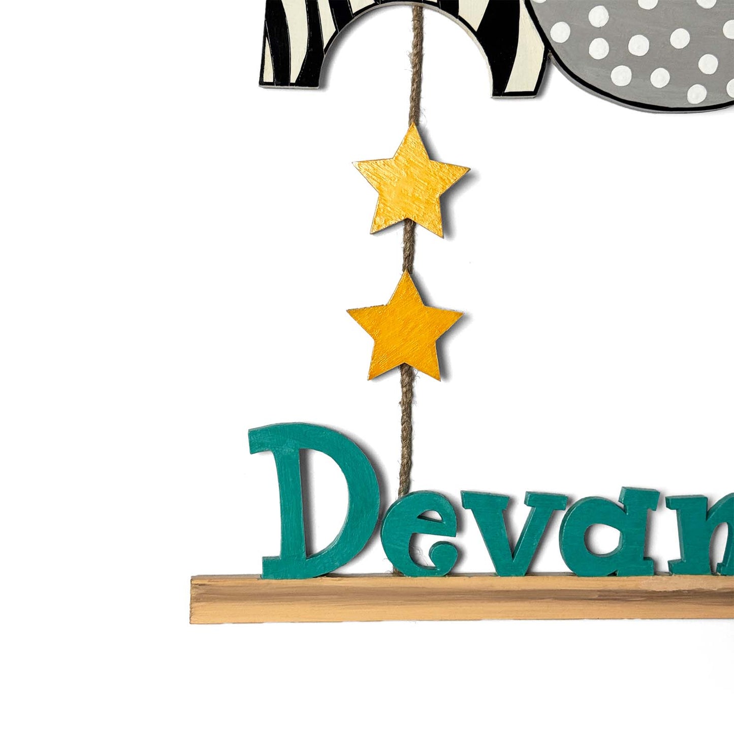 Animal Themed Hand-Painted Wooden Kids Name Plate - Design 2