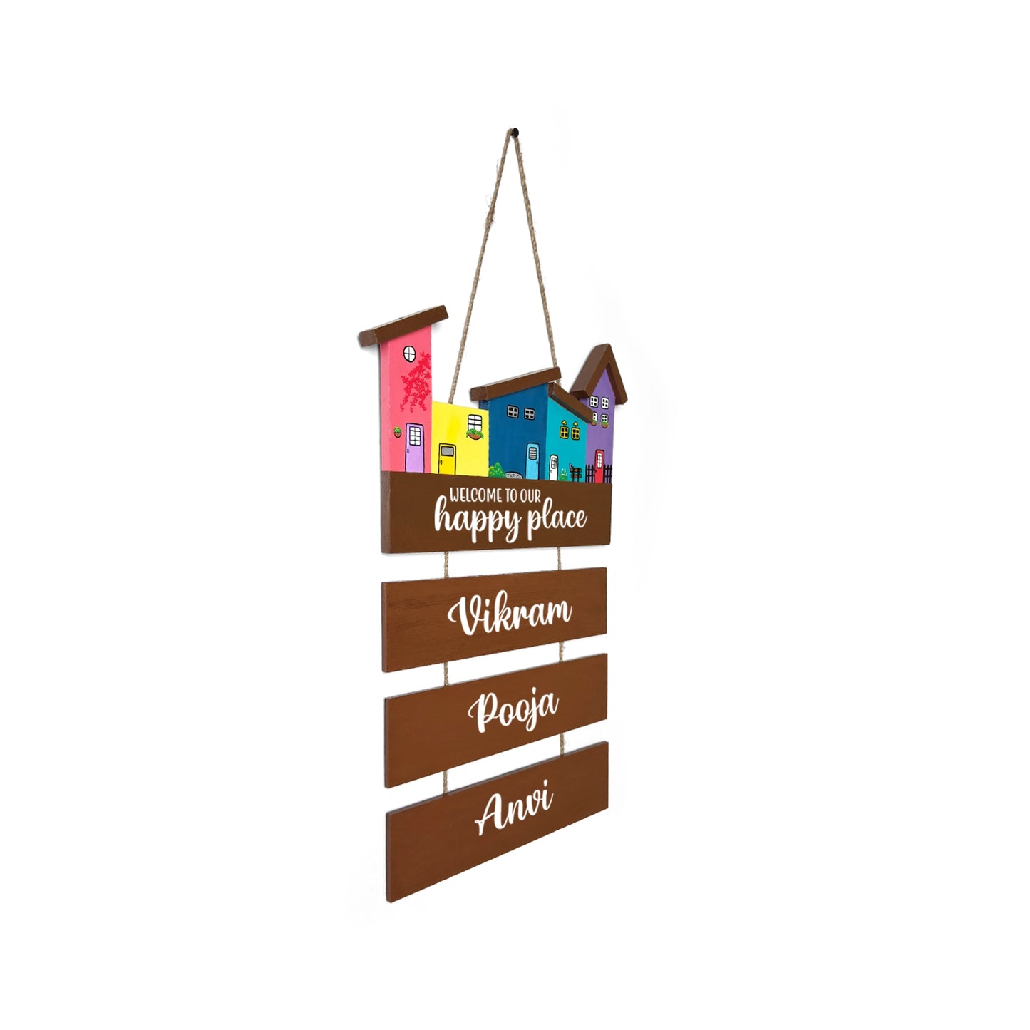 Hut-Shaped Hand-Painted Wooden Name Plate For Home - Hut Board & Three Planks Design 3
