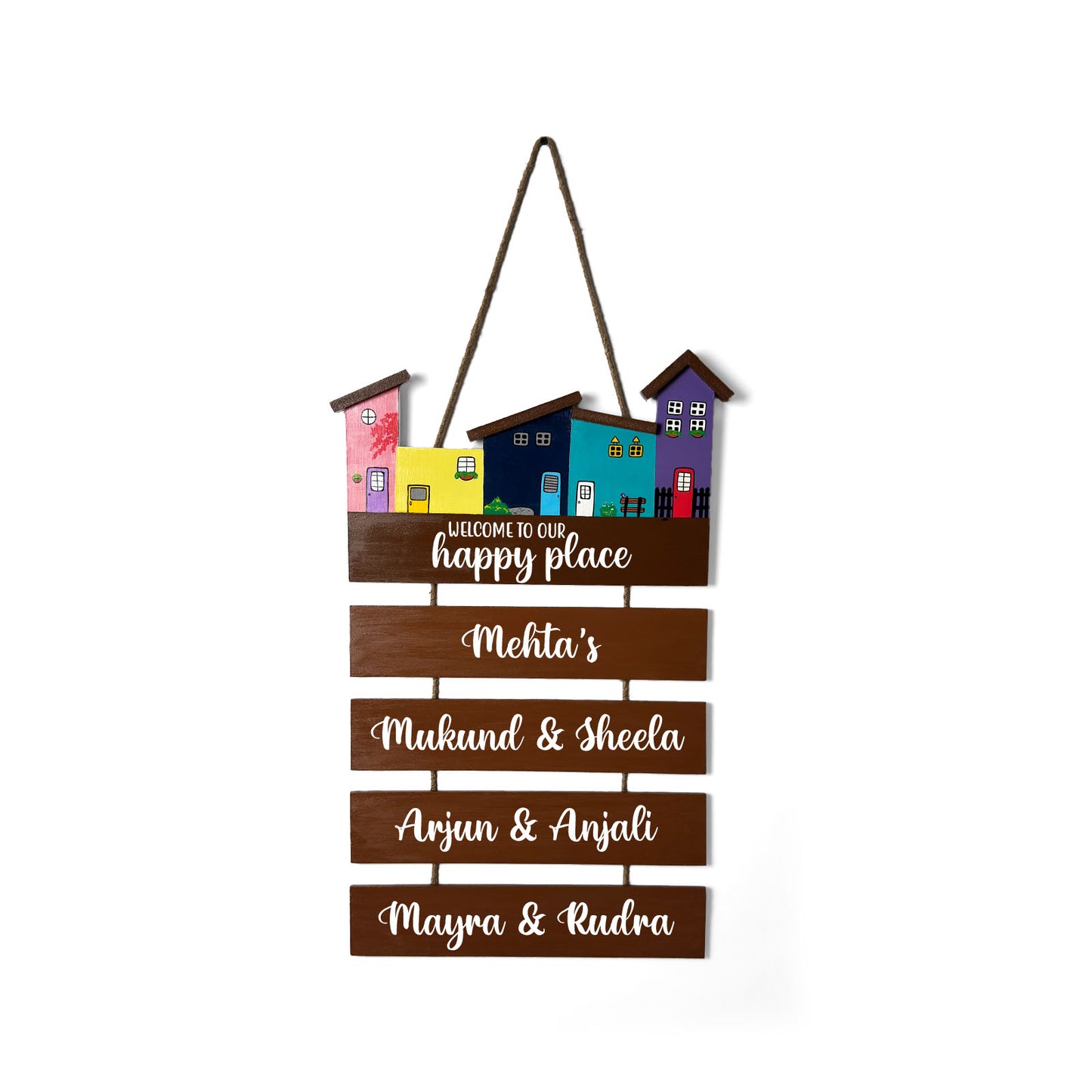 Hut-Shaped Hand-Painted Wooden Name Plate For Home - Hut Board & Four Planks Design 3