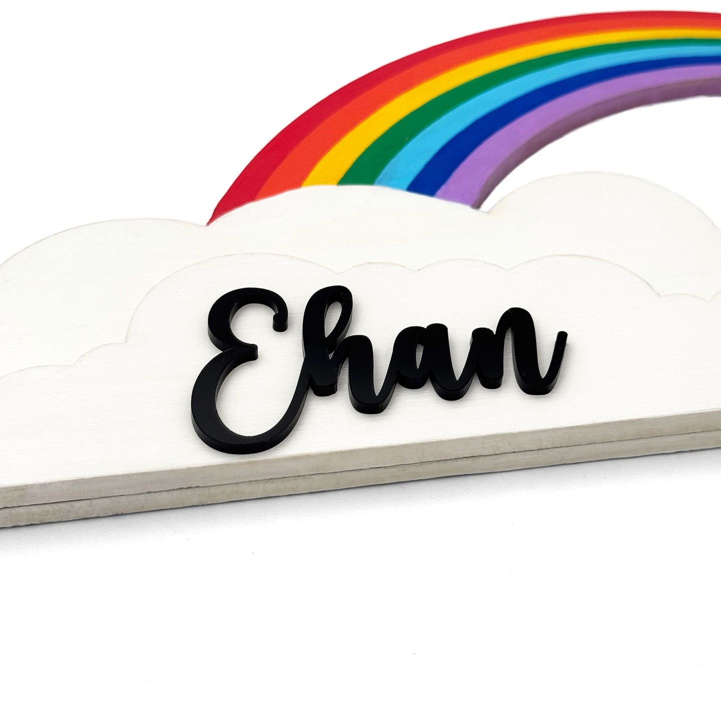 Rainbow Themed Hand-Painted Wooden Kids Name Plate - Design 2