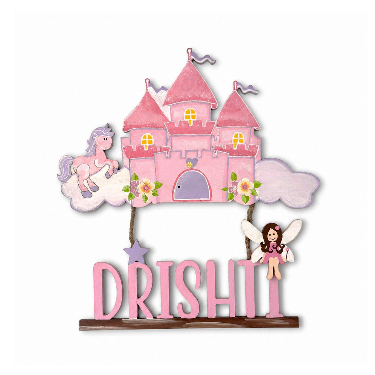 Princess Castle Themed  Hand-Painted Wooden Kids Name Plate - Design 1