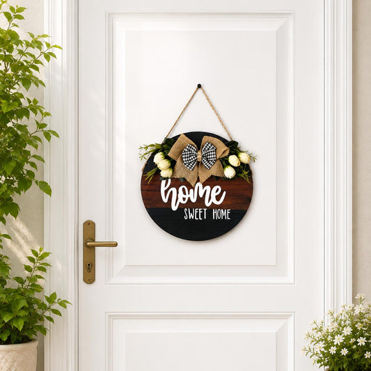 Home Sweet Home Hand-Painted Wooden Door Hanger - Black & Wooden Finish