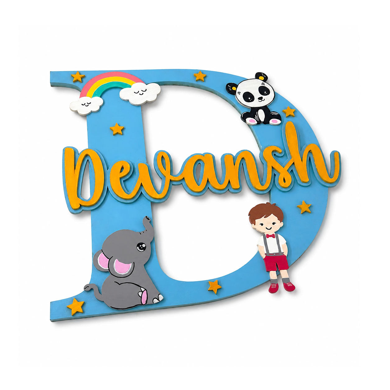 Layered Alphabet Initial Hand-Painted Wooden Kids Name Plate For Boys - Design 2