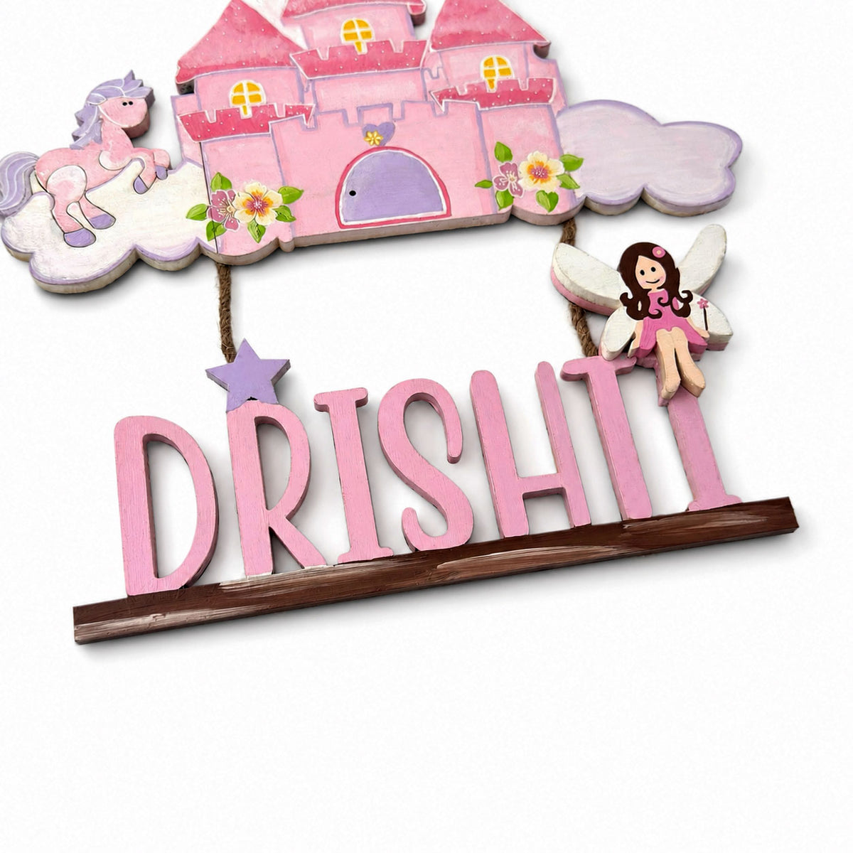 Princess Castle Themed  Hand-Painted Wooden Kids Name Plate - Design 1