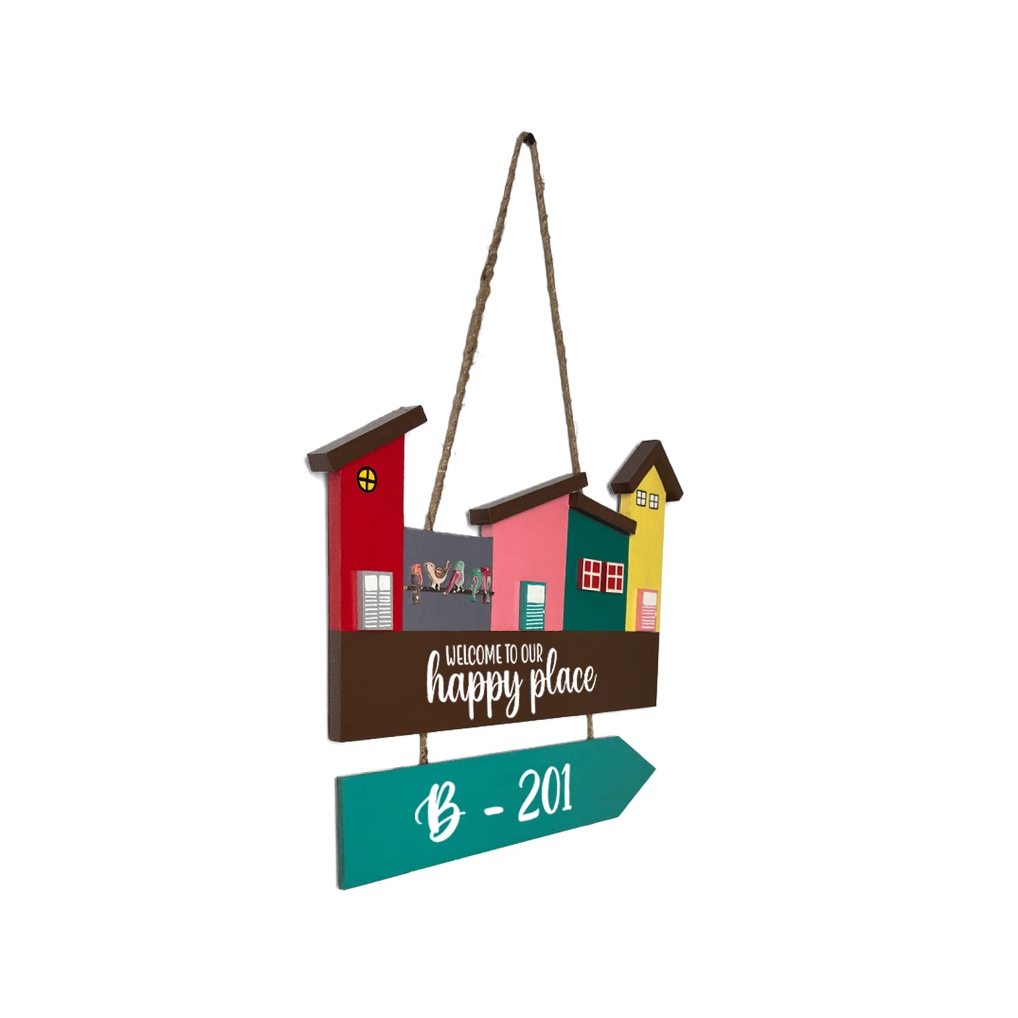 Hut-Shaped Hand-Painted Wooden Name Plate For Home - Hut Board & One Plank Design 4