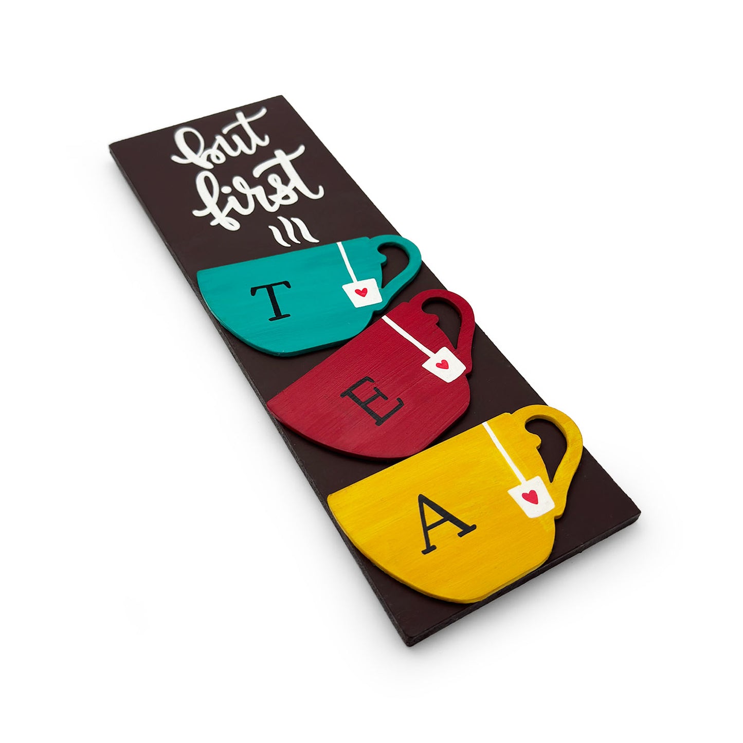 But First TEA Hand-Painted Wooden Kitchen Wall Hanging