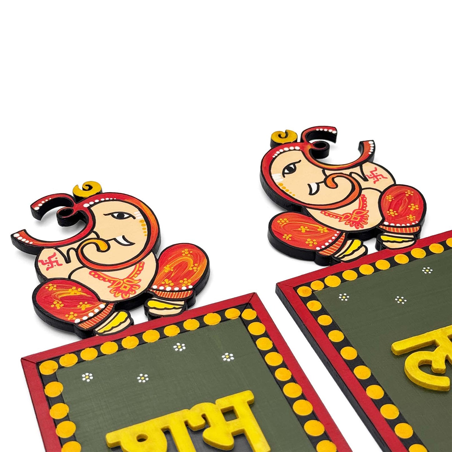 Shubh Labh Hand-Painted Wooden Wall Hanging - Design 1