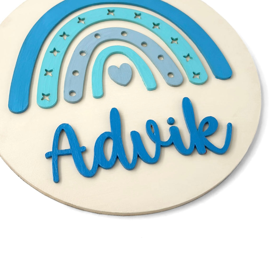 Rainbow Themed Hand-Painted Wooden Round Kids Name Plate - Design 3
