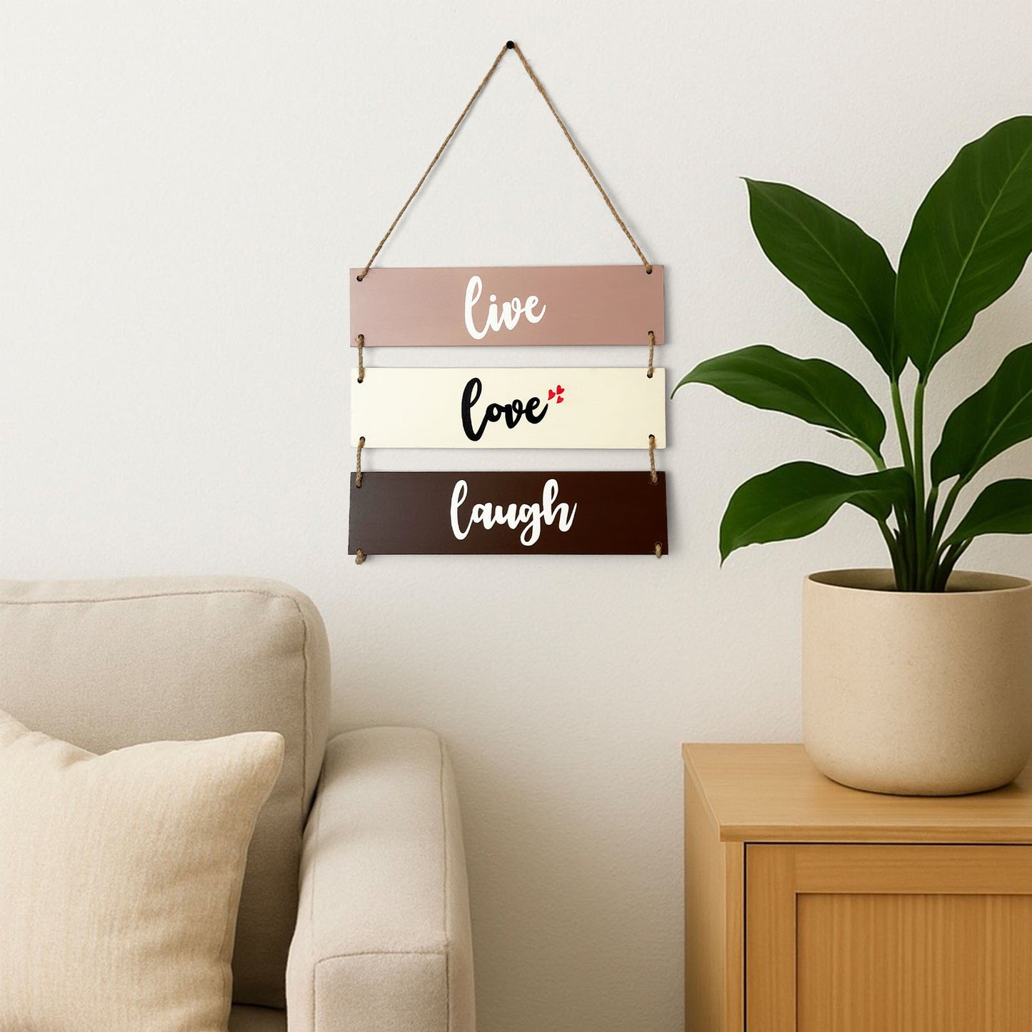 Live Love Laugh Hand-Painted Wooden Plank Wall Hanging