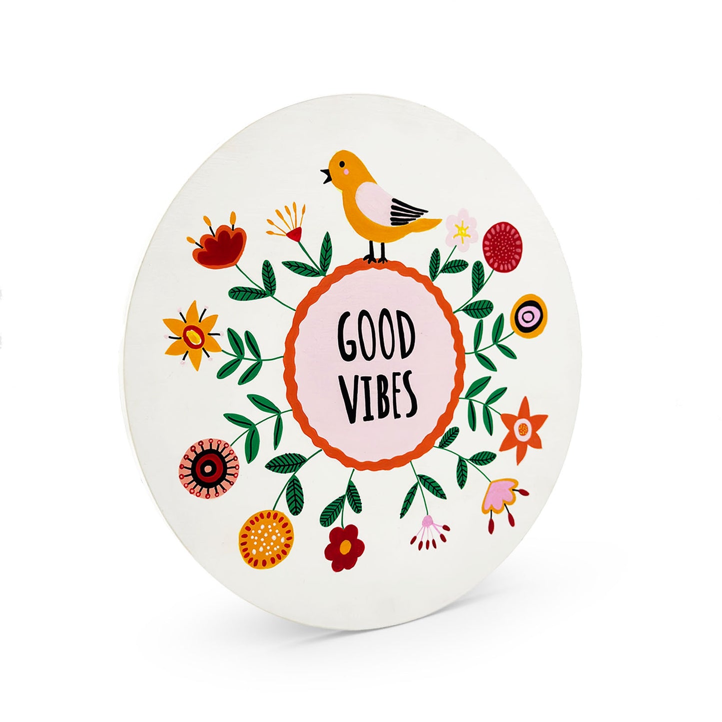 Good Vibes Hand-Painted Wooden Wall Hanging