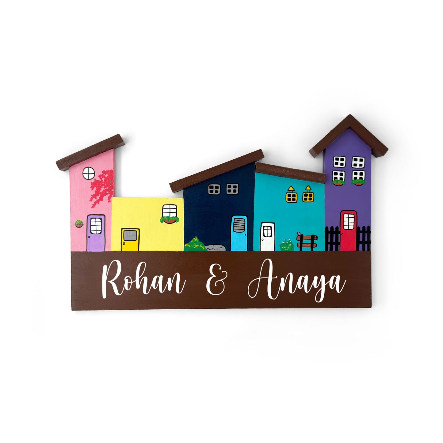 Hut-Shaped Hand-Painted Wooden Name Plate For Home - Hut Board Design 3
