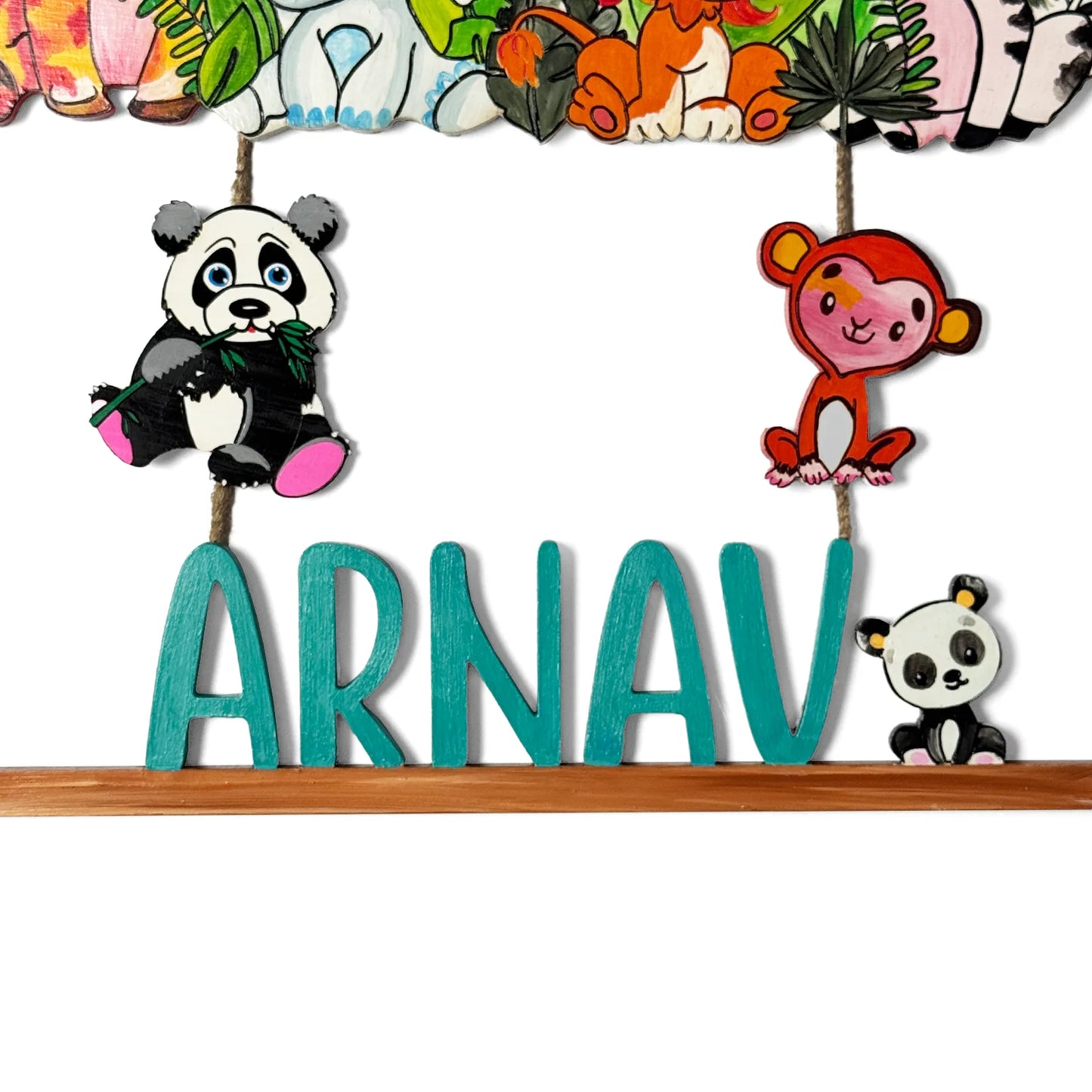 Animal Themed Hand-Painted Wooden Kids Name Plate - Design 3