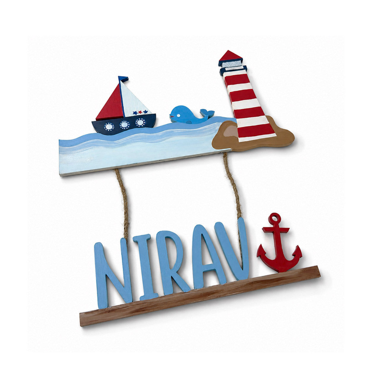Ocean Themed Hand-Painted Wooden Kids Name Plate - Design 2