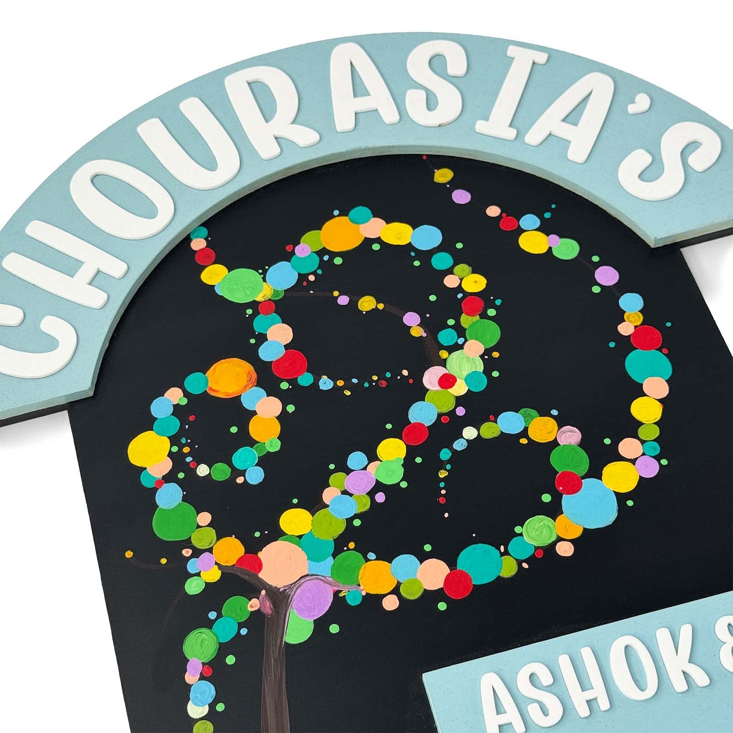 Tree Themed Hand-Painted Wooden Hut-Shaped Name Plate For Home