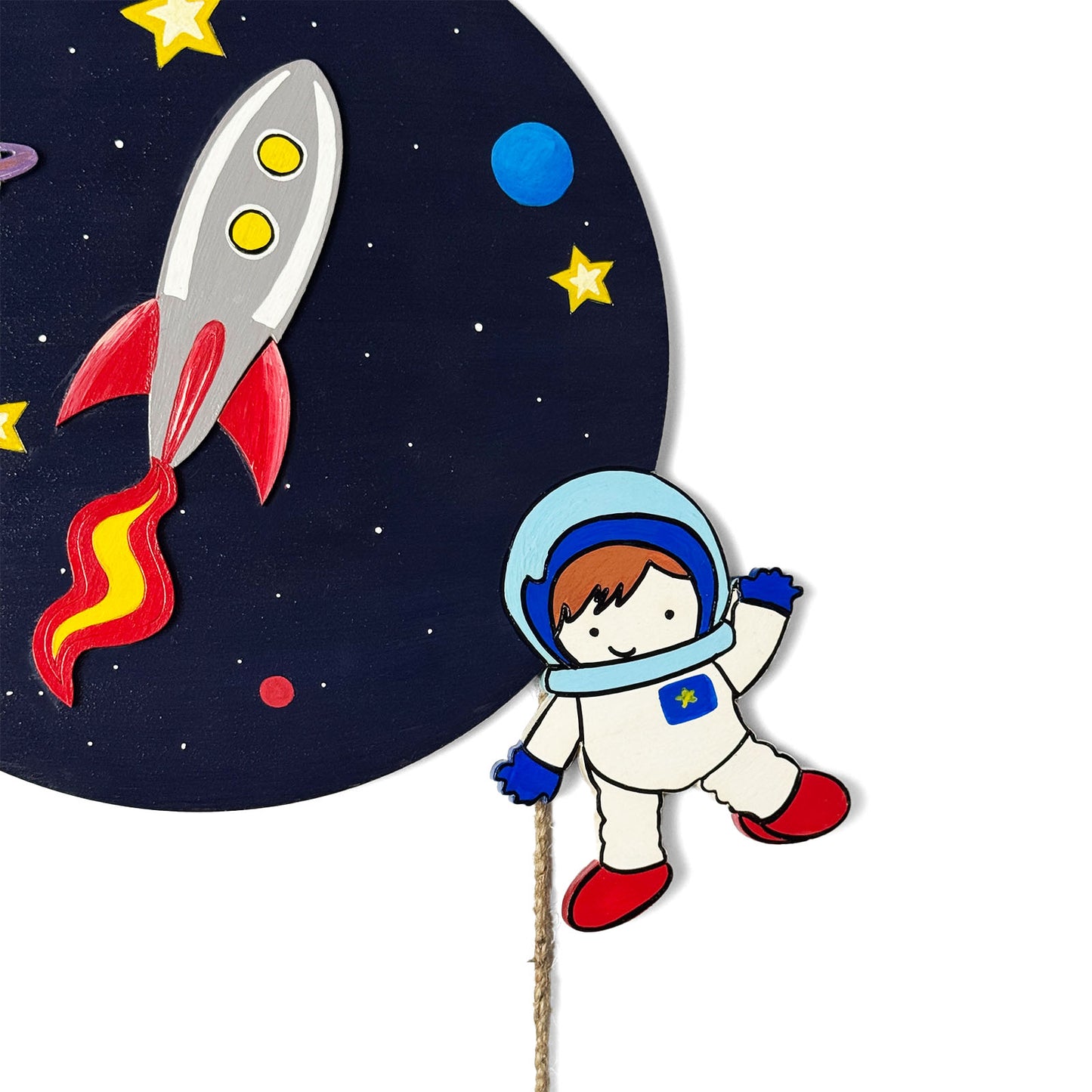 Space Themed Hand-Painted Wooden Kids Name Plate