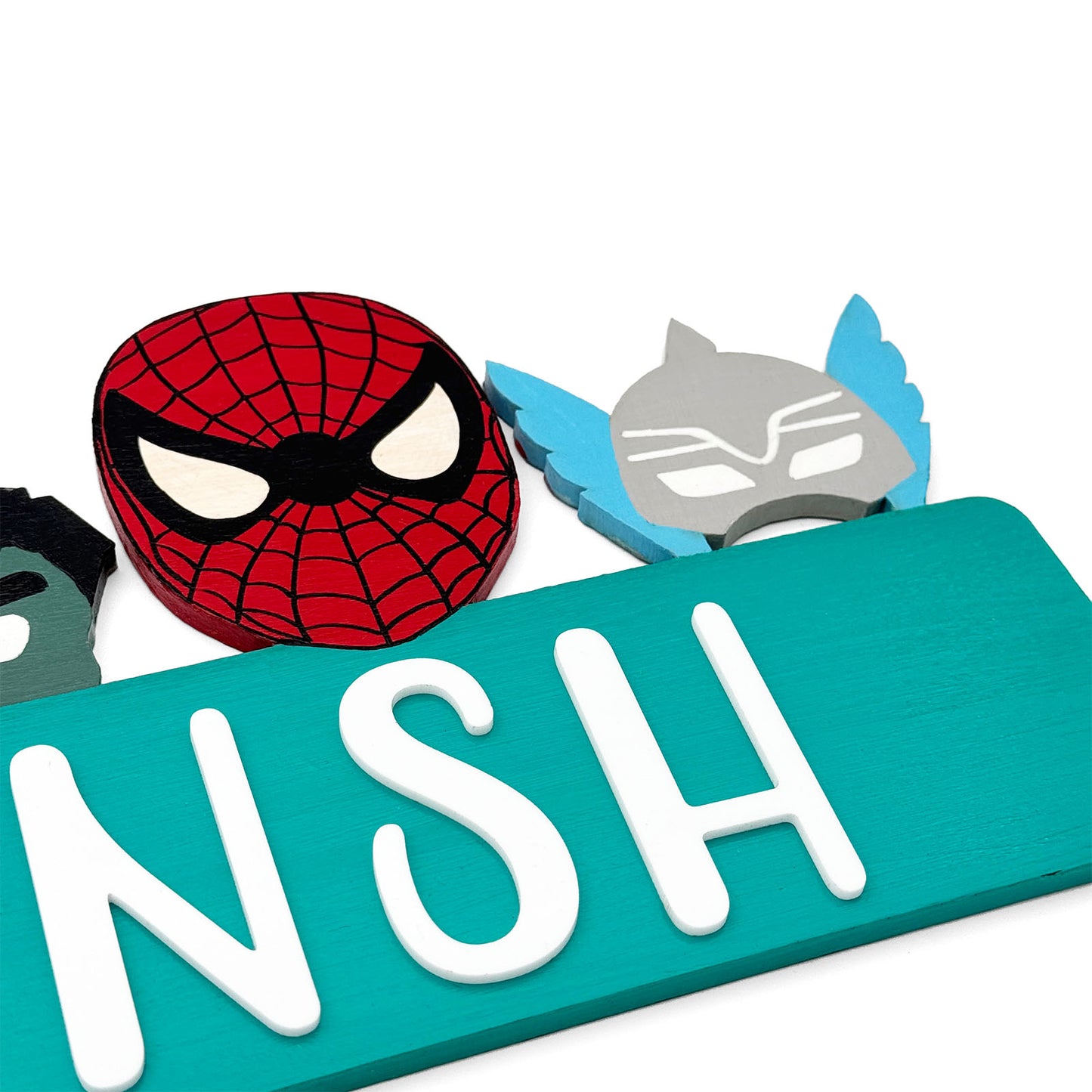Avengers Themed Hand-Painted Wooden Kids Name Plate - Teal