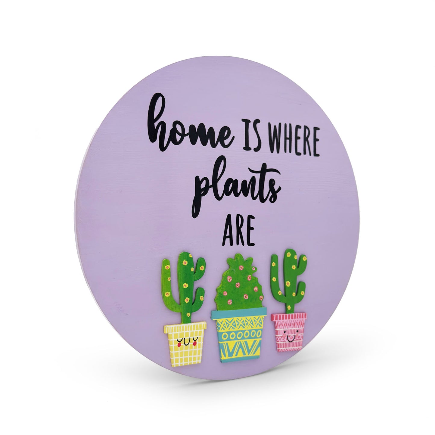 Home Is Where Plants Are Hand-Painted Wooden Wall Hanging