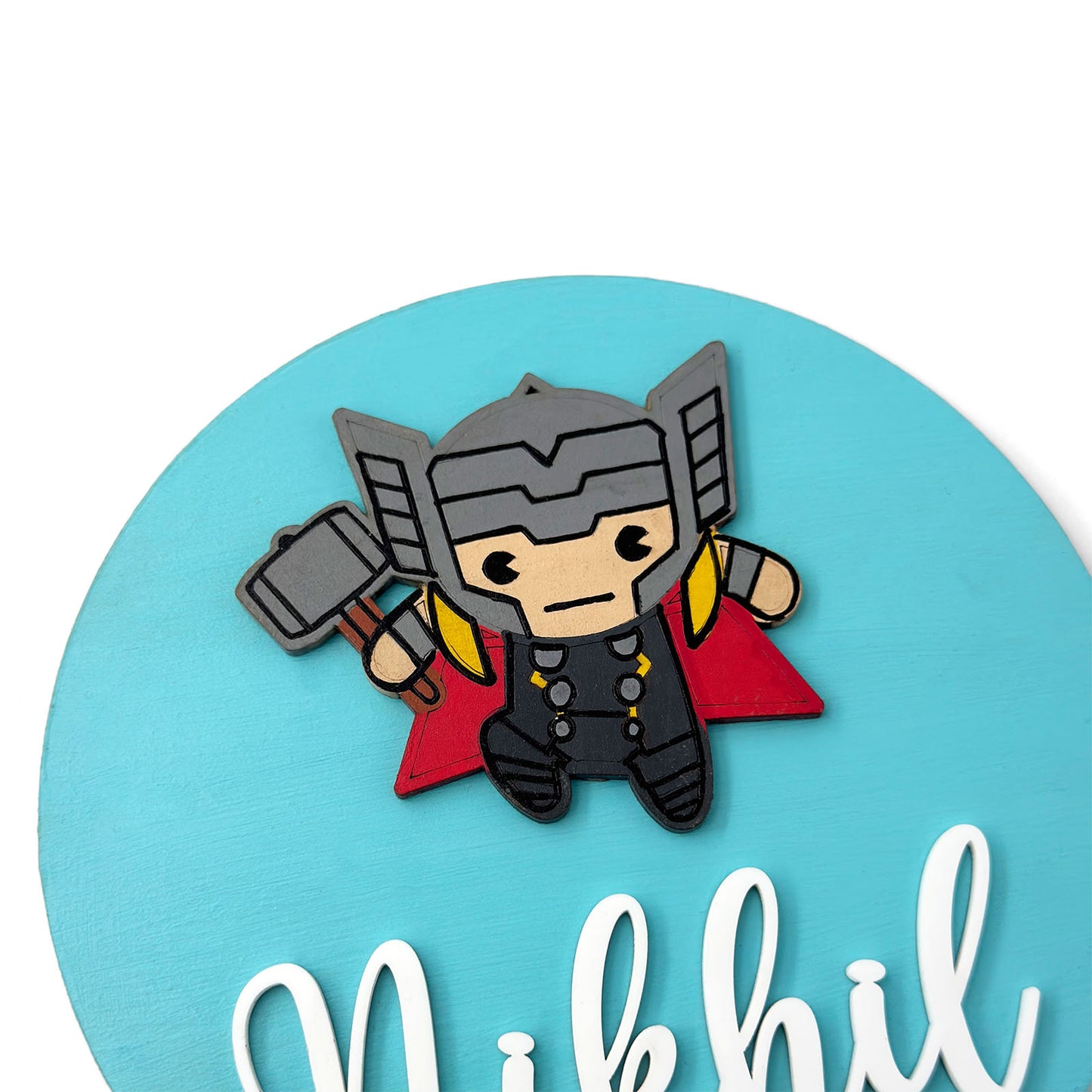 Thor Themed Hand-Painted Wooden Name Plate For Kids