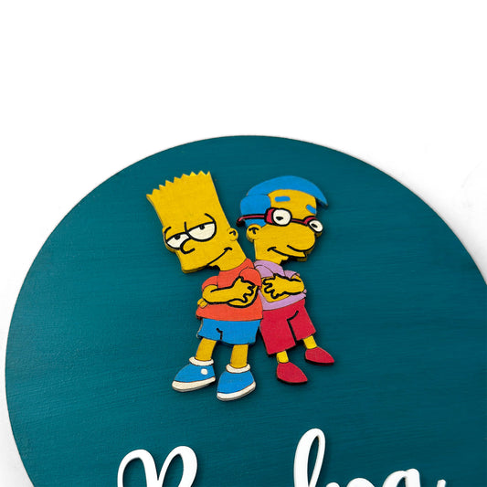 Bart & Millhouse The Simpsons Themed Hand-Painted Wooden Name Plate For Kids