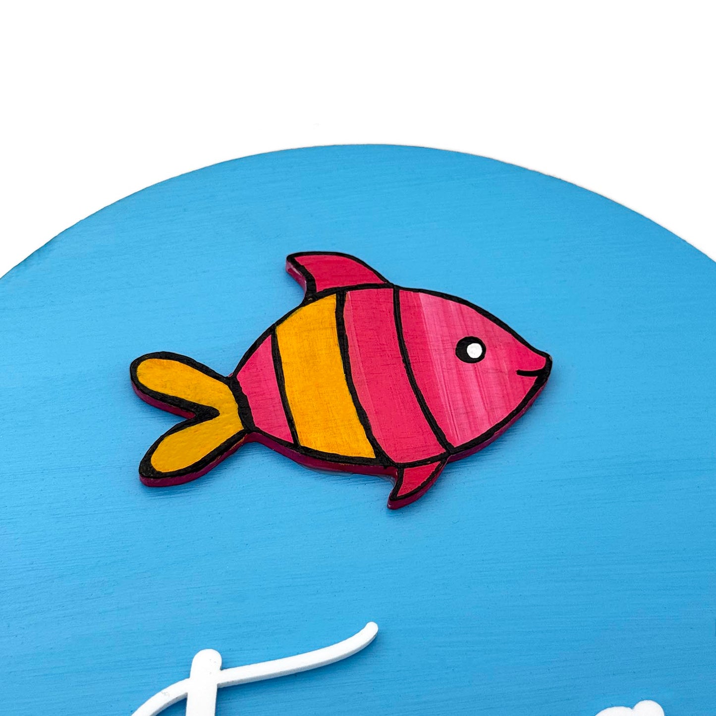 Fish Themed Hand-Painted Wooden Mini Kids Name Plate