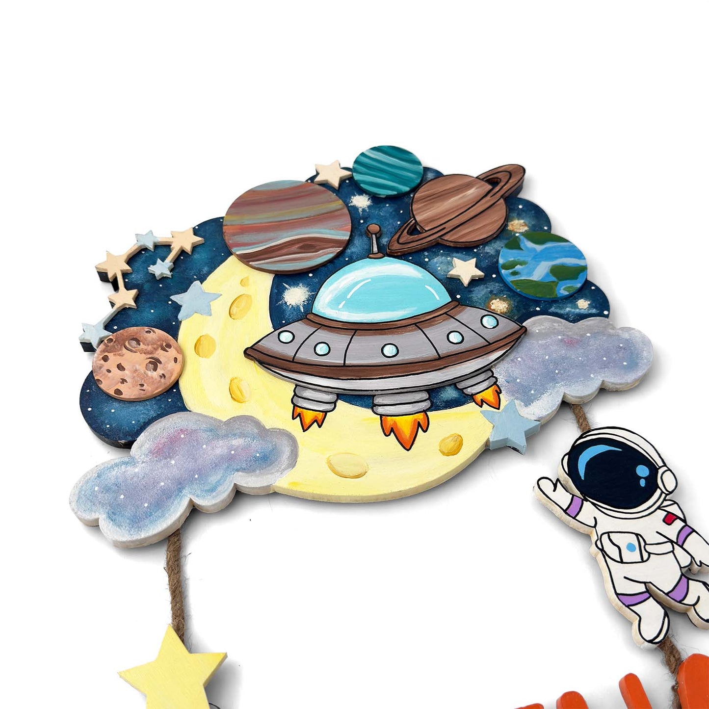 Space Themed Hand-Painted Wooden Kids Name Plate - Design 2