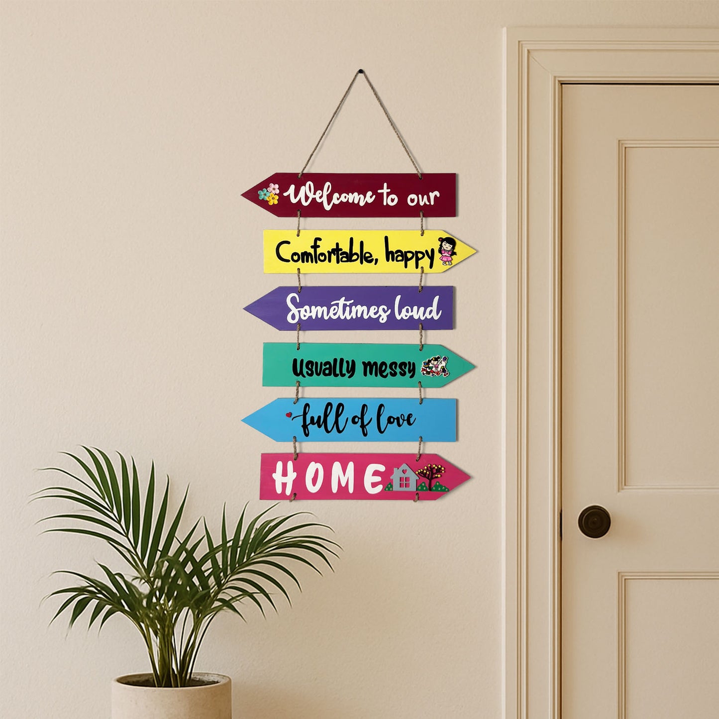 Welcome To Our Home Hand-Painted Wooden Arrow Plank Wall Hanging - Design 1