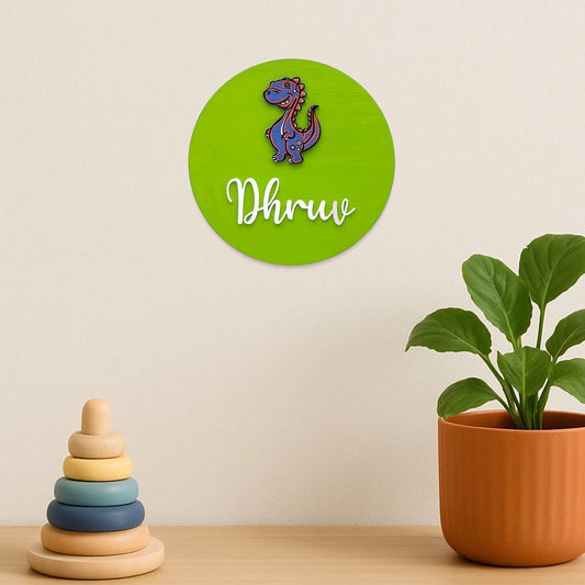 Dinosaur Themed Hand-Painted Wooden Mini Kids Name Plate