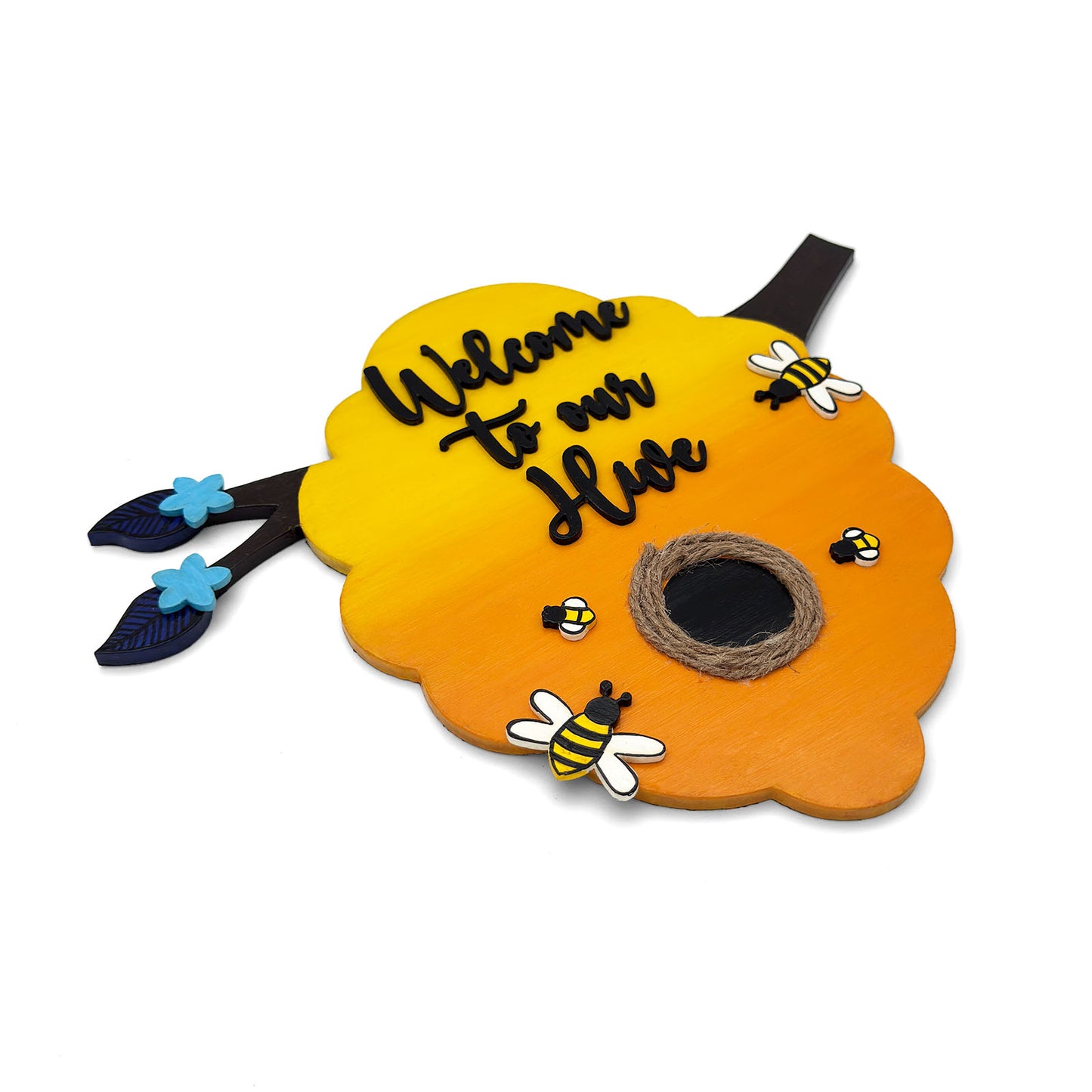 Welcome To Our Hive Hand-Painted Wooden Wall Hanging