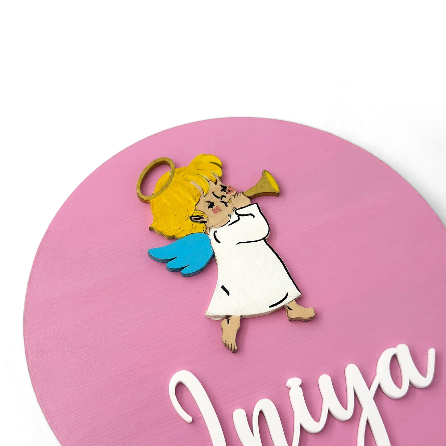 Angel Themed Hand-Painted Wooden Name Plate For Kids - Design 2