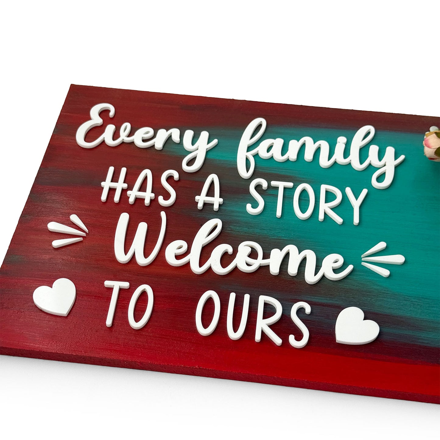 Every Family Has A Story Welcome To Ours Hand-Painted Wooden Name Plate With Jar For Home - Only Jar Board