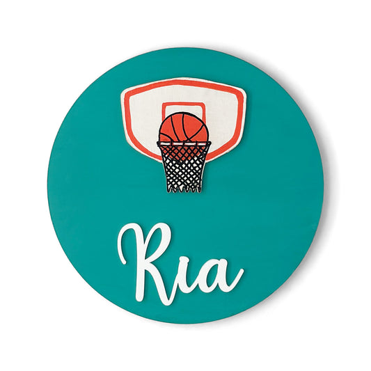 Basketball Themed Hand-Painted Wooden Name Plate For Kids
