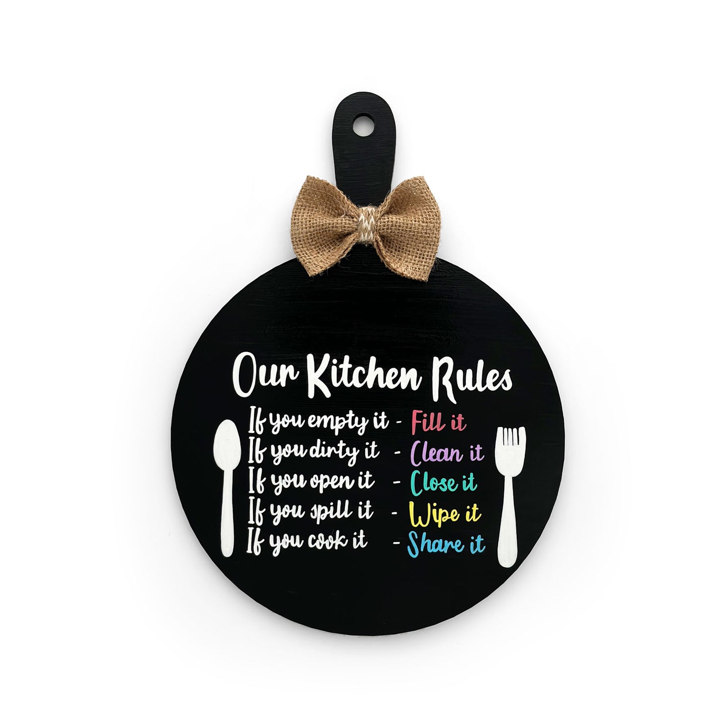 Our Kitchen Rules Hand-Painted Wooden Chopping Board Kitchen Wall Hanging - Black