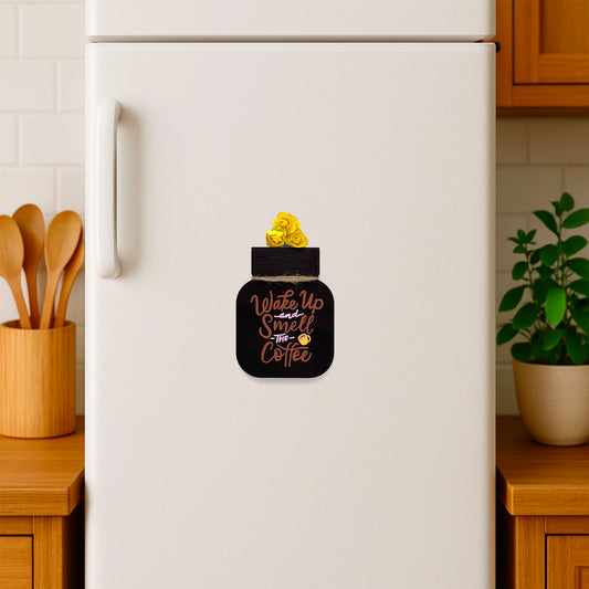 Wake Up And Smell The Coffee Hand-Painted Wooden Mason Jar Fridge Magnet - Black