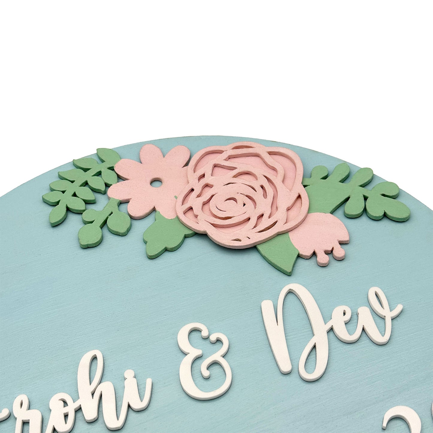 Rose Artwork Hand-Painted Wooden Floral Round Name Plate For Home