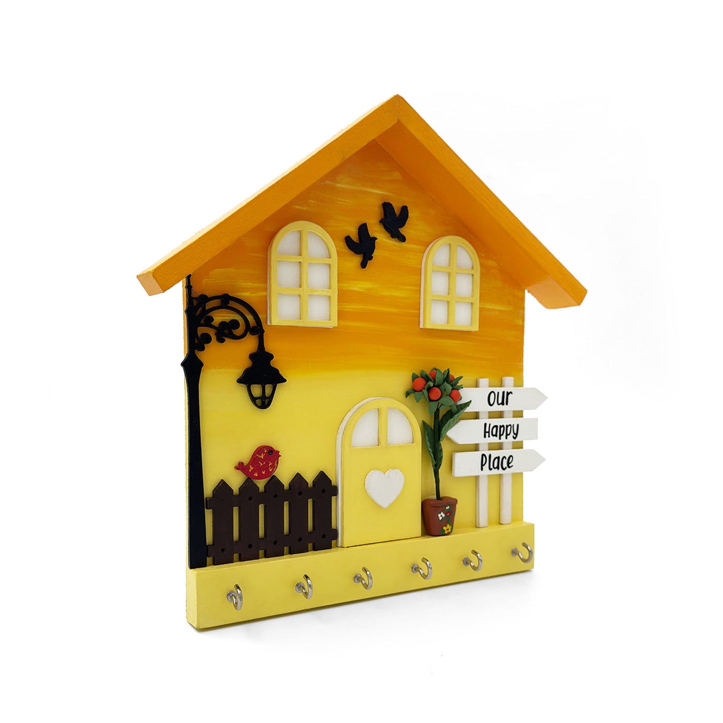 Personalised Hand-Painted Wooden Hut Key Holder - Yellow