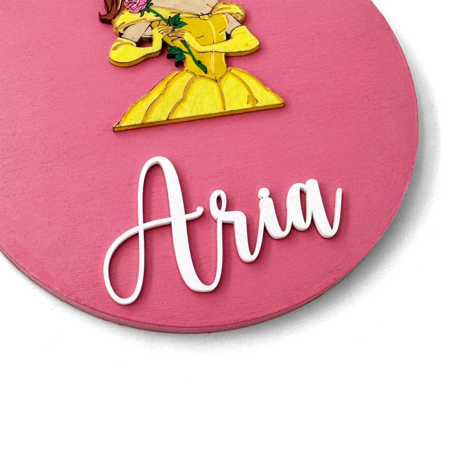 Disney Princess Belle Beauty And The Beast Themed Hand-Painted Wooden Name Plate For Kids