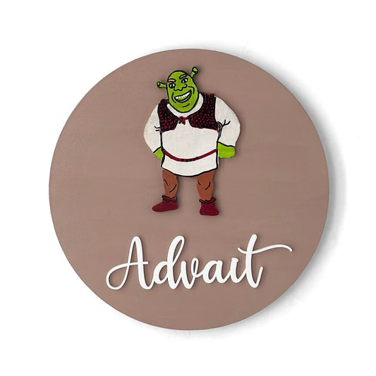 Shrek Themed Hand-Painted Wooden Name Plate For Kids