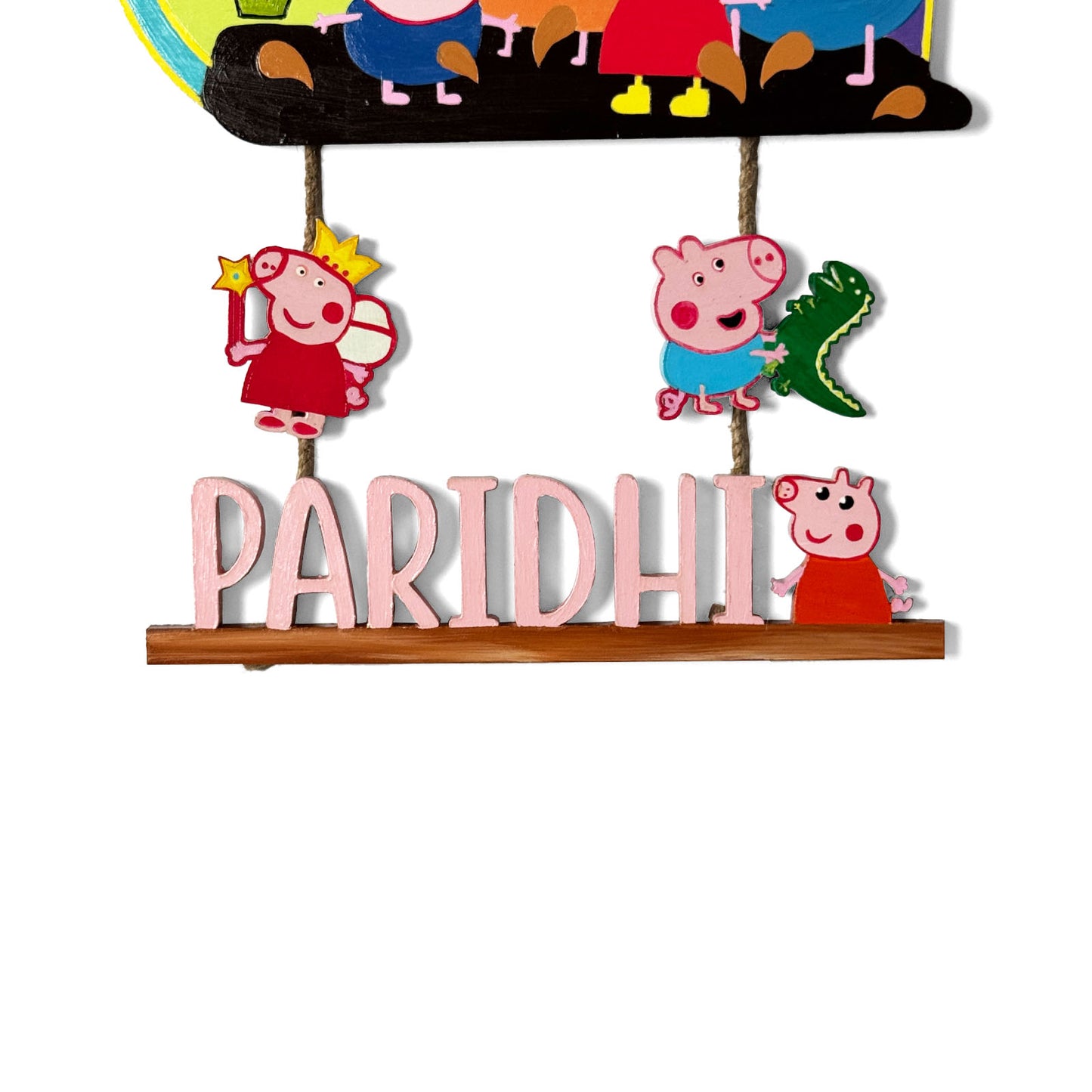 Peppa Pig Themed Hand-Painted Wooden Kids Name Plate