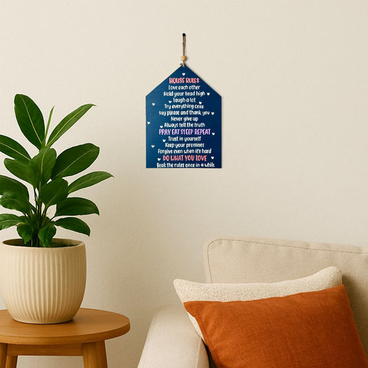House Rules Hand-Painted Wooden Wall Hanging