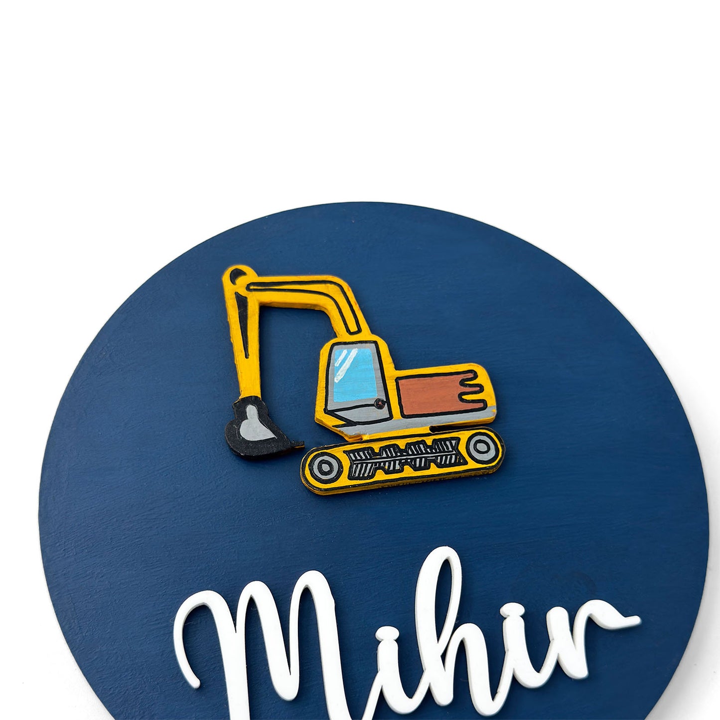 Excavator Themed Hand-Painted Wooden Name Plate For Kids