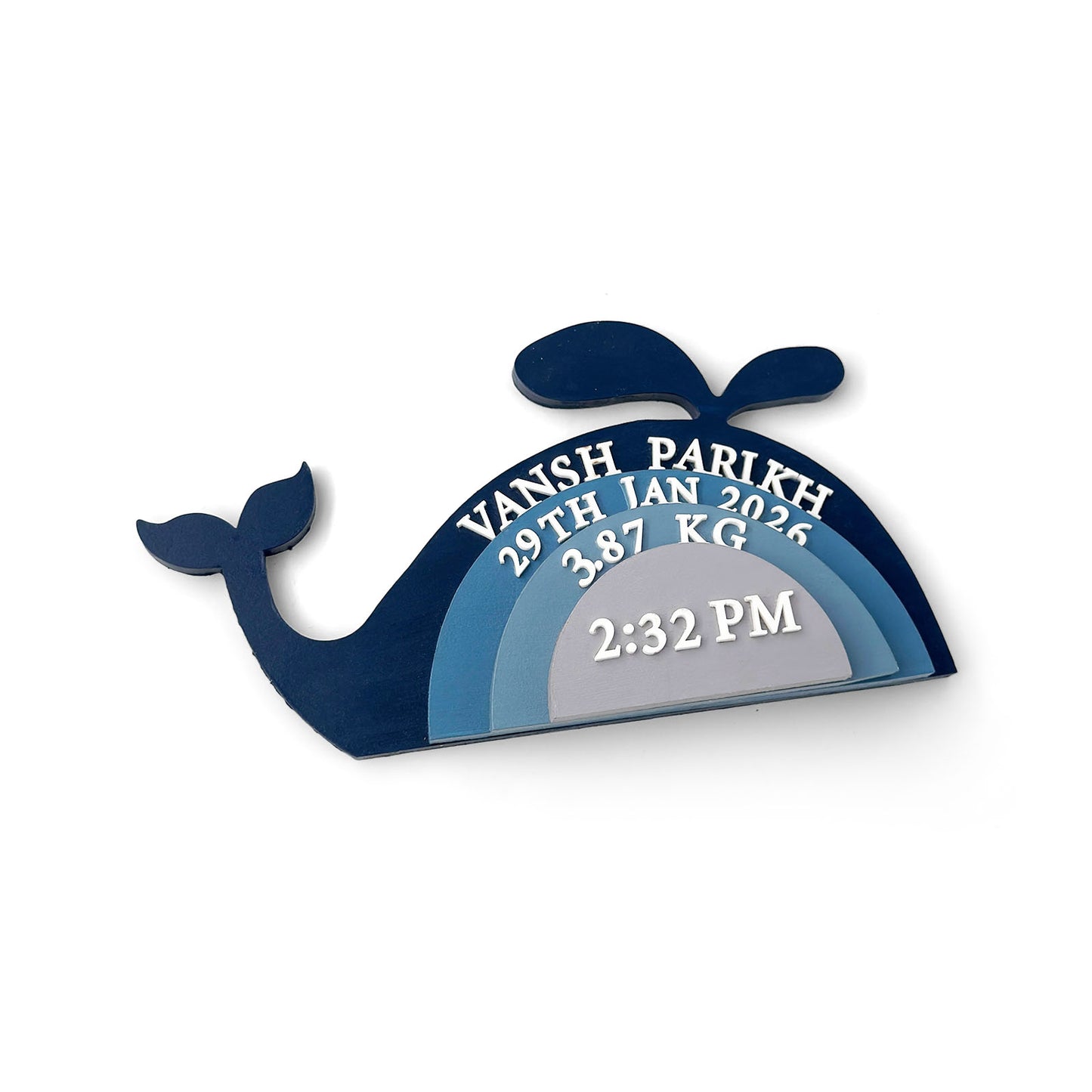 Whale Themed Hand-Painted Wooden Personalised Baby Birth Details Name Plate