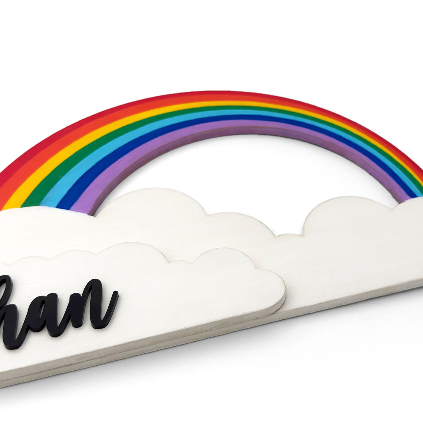 Rainbow Themed Hand-Painted Wooden Kids Name Plate - Design 2