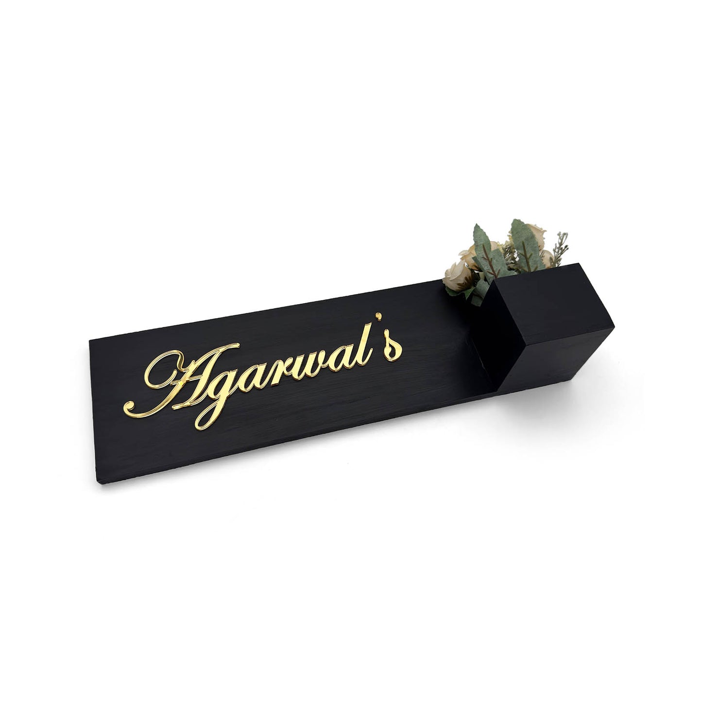 Rectangular Hand-Painted Wooden Planter Name Plate For Home