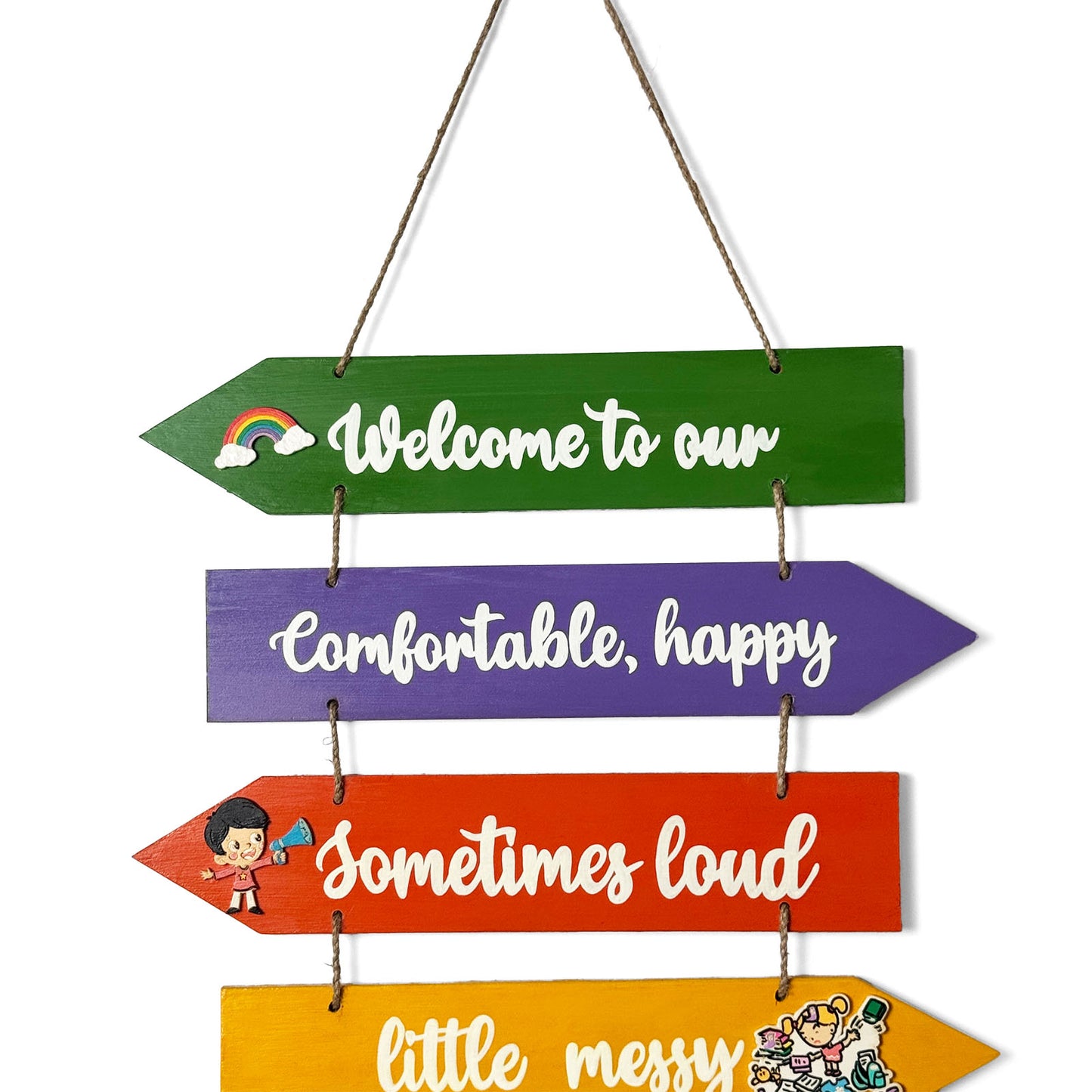 Welcome To Our Home Hand-Painted Wooden Arrow Plank Wall Hanging - Design 4