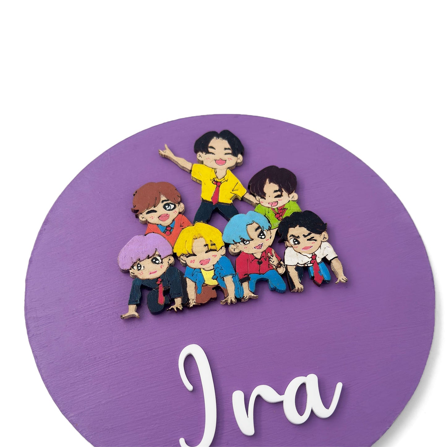 BTS Themed Hand-Painted Wooden Name Plate For Kids