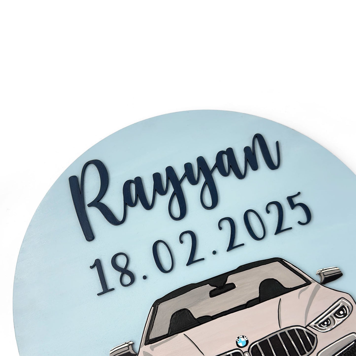 BMW M5 Car Themed Hand-Painted Wooden Round Kids Name Plate